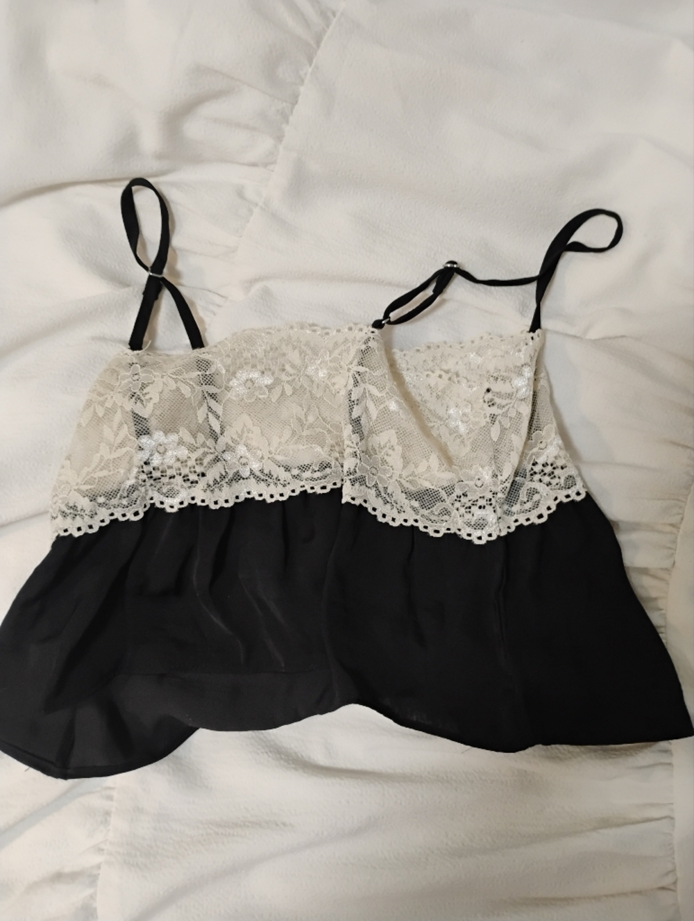 Urban Outfitters Black Slip Dress with Ivory Lace Trim